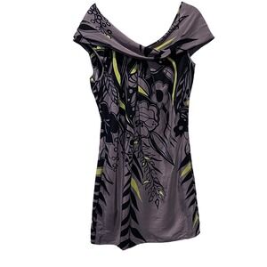 Anthropologie Harkham Gray Floral Silk‎ Draped Neck Mini Dress Small - READ